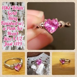 10kt White Gold Heart Shaped Pink Ice Ring